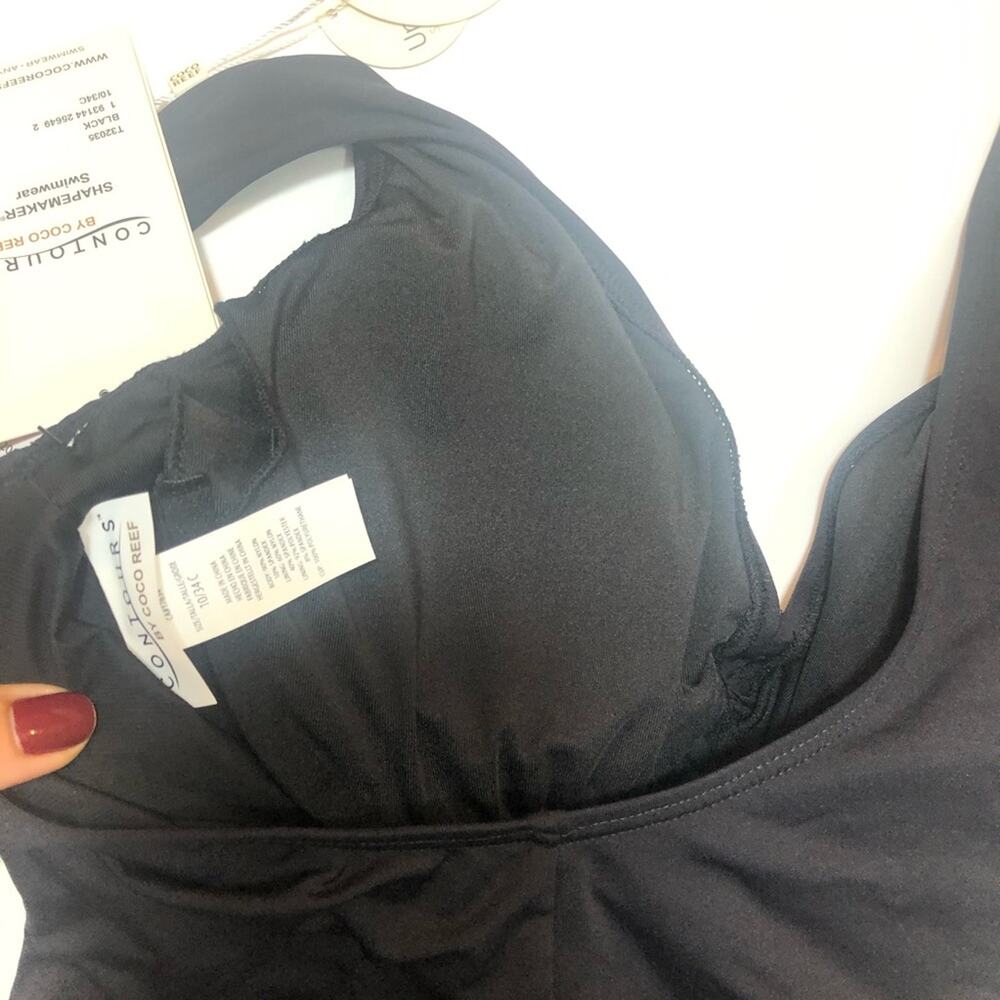 Coco Reef Black shirred v neck one piece swimsuit Size 10 - Picture 6 of 7